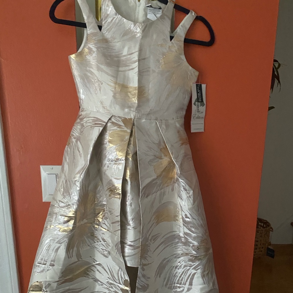 Macy's Gold and Silver Floral Kids Dress NWT